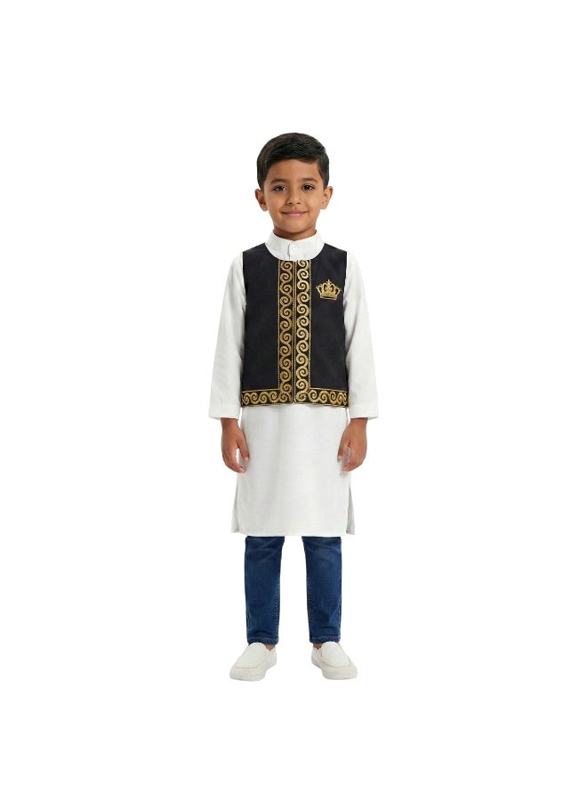 Bidani Boys’ Embroidered King Waistcoat Kurta Set - Image 3